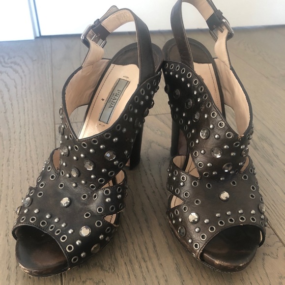 Prada Brown Leather Sandals with Crystals 39 - Picture 2 of 7